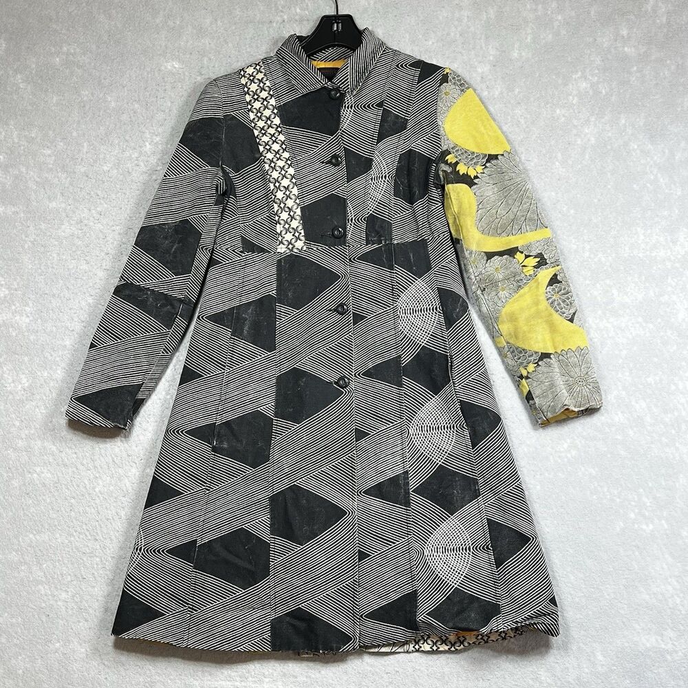 Custo Barcelona Jacket Sz S Patchwork Spring Trench Coat Quilted Grid Print Art